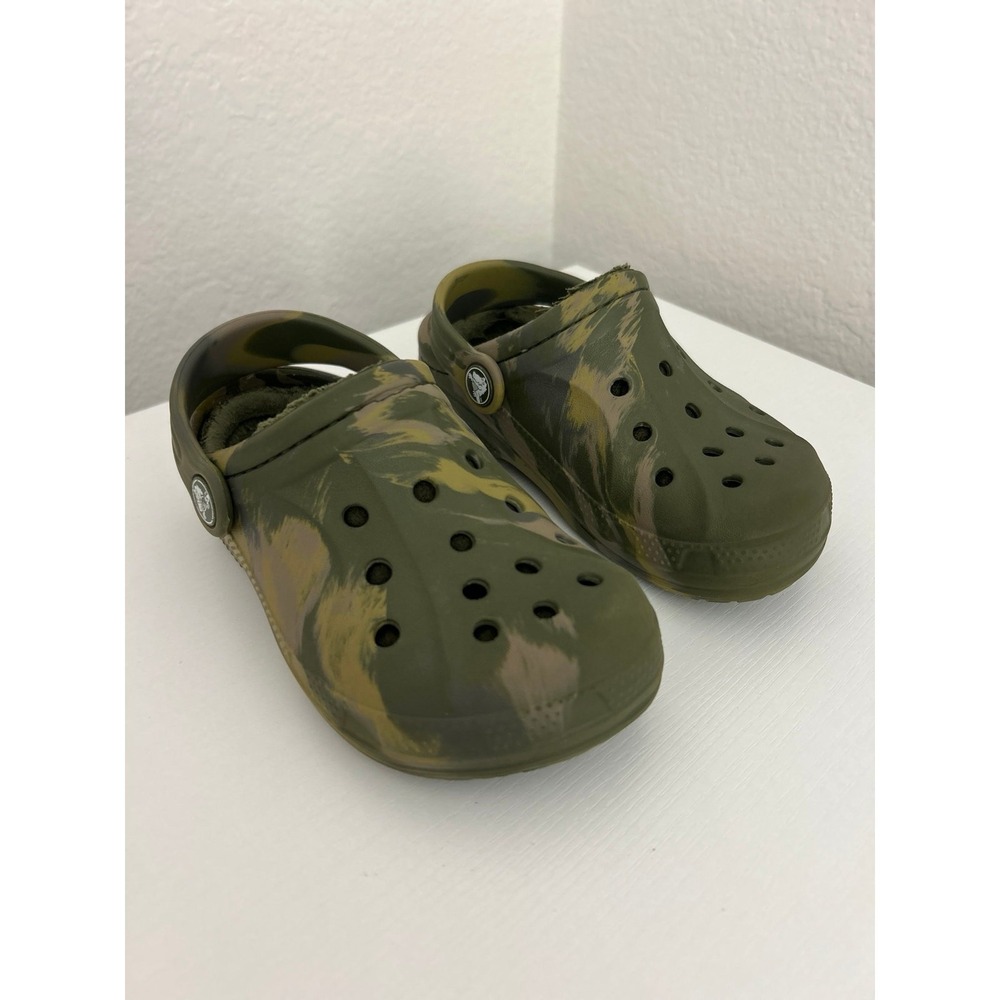 Little Kids Lined Crocs Sandals Army Green 10c 11c